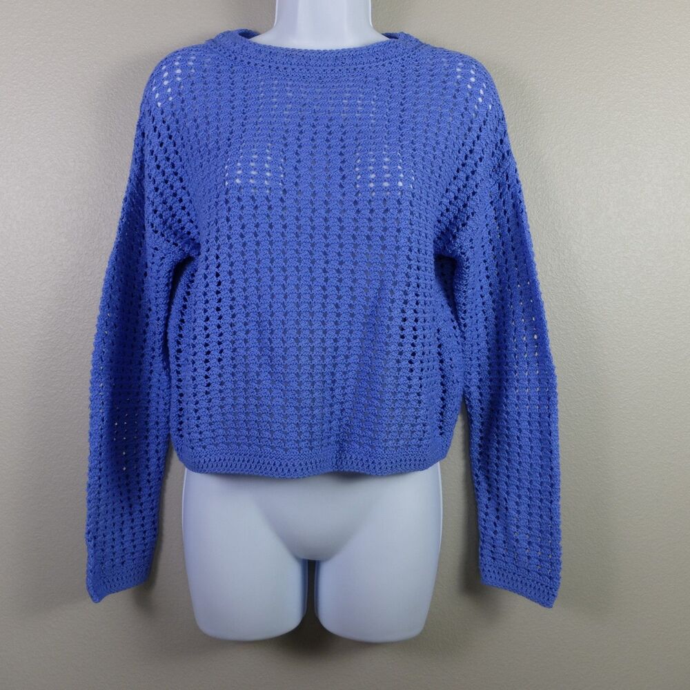 Levi's Periwinkle Blue Crochet Open Knit Crewneck Sweater Size XS NWT